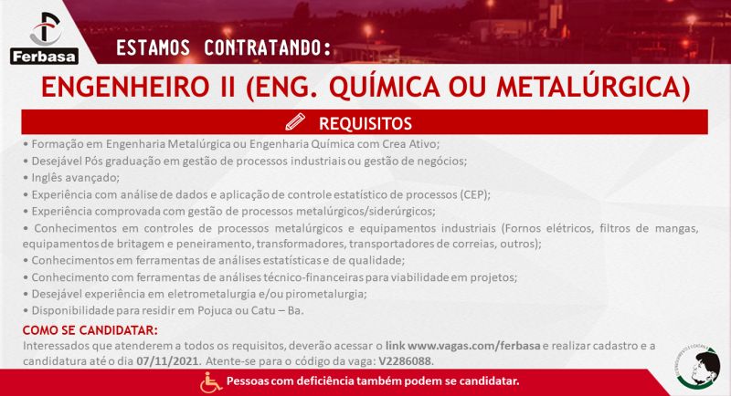 Ferbasa está contratando Engenheiro II