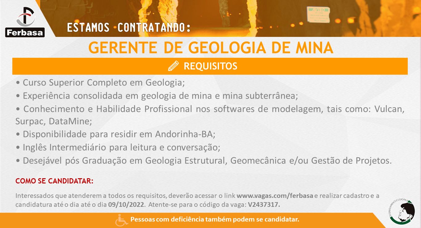 Ferbasa está contratando: GERENTE DE GEOLOGIA DE MINA